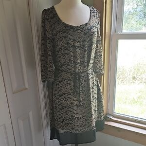 Elegant Black and Cream Sheer Dress With built In Slip